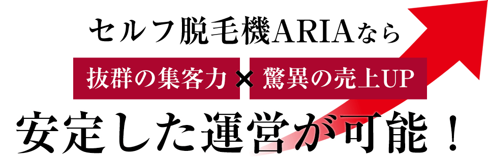 セルフ脱毛機ARIAなら 抜群の集客力×驚異の売上UP 安定した運営が可能！